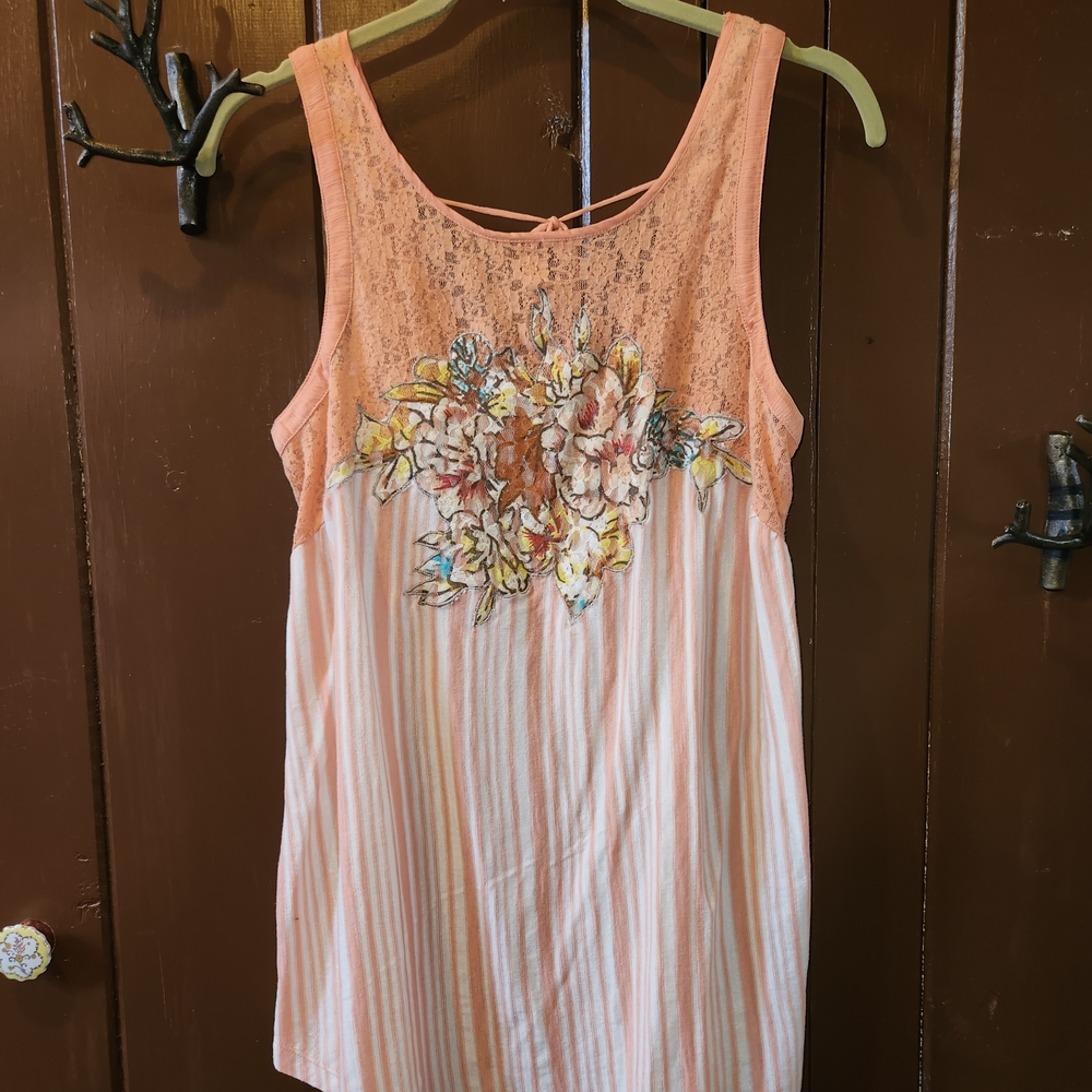 Free People Peach Floral Lace Tank Top